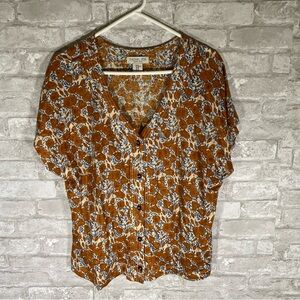 Rachel Zoe 100% linen floral casual button down blouse size XL